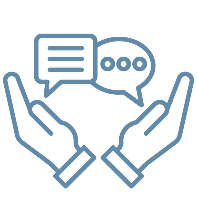 Deux mains tenant des bulles de dialogue, symbolisant la communication.