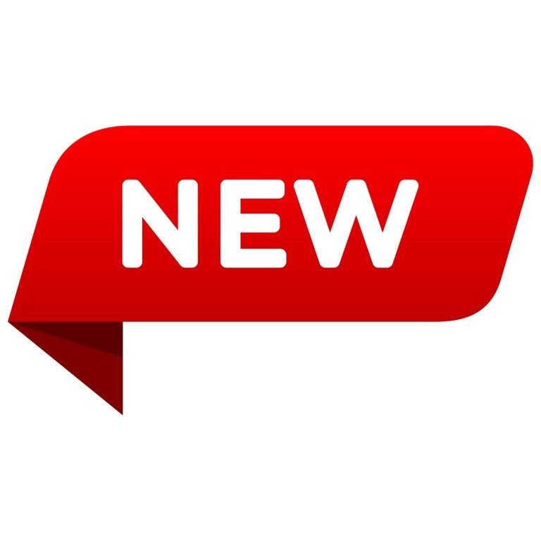 Étiquette rouge en forme de bulle avec le mot "NOUVEAU" en blanc.