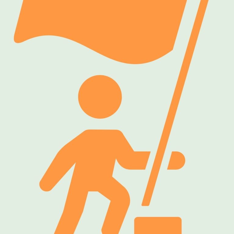 Personne avec un drapeau orange, marchant avec détermination.