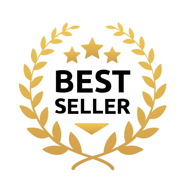 Médaillon en or avec une couronne de lauriers et le texte "BEST SELLER".